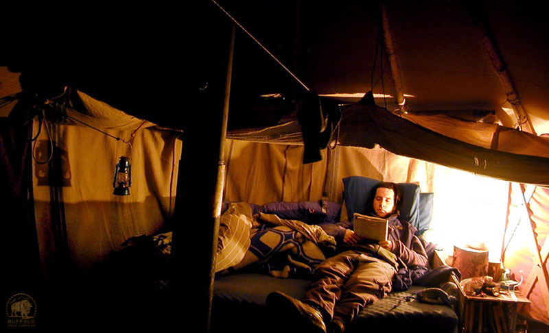 Buffalo Field Campaign Volunteer Reading In Yurt